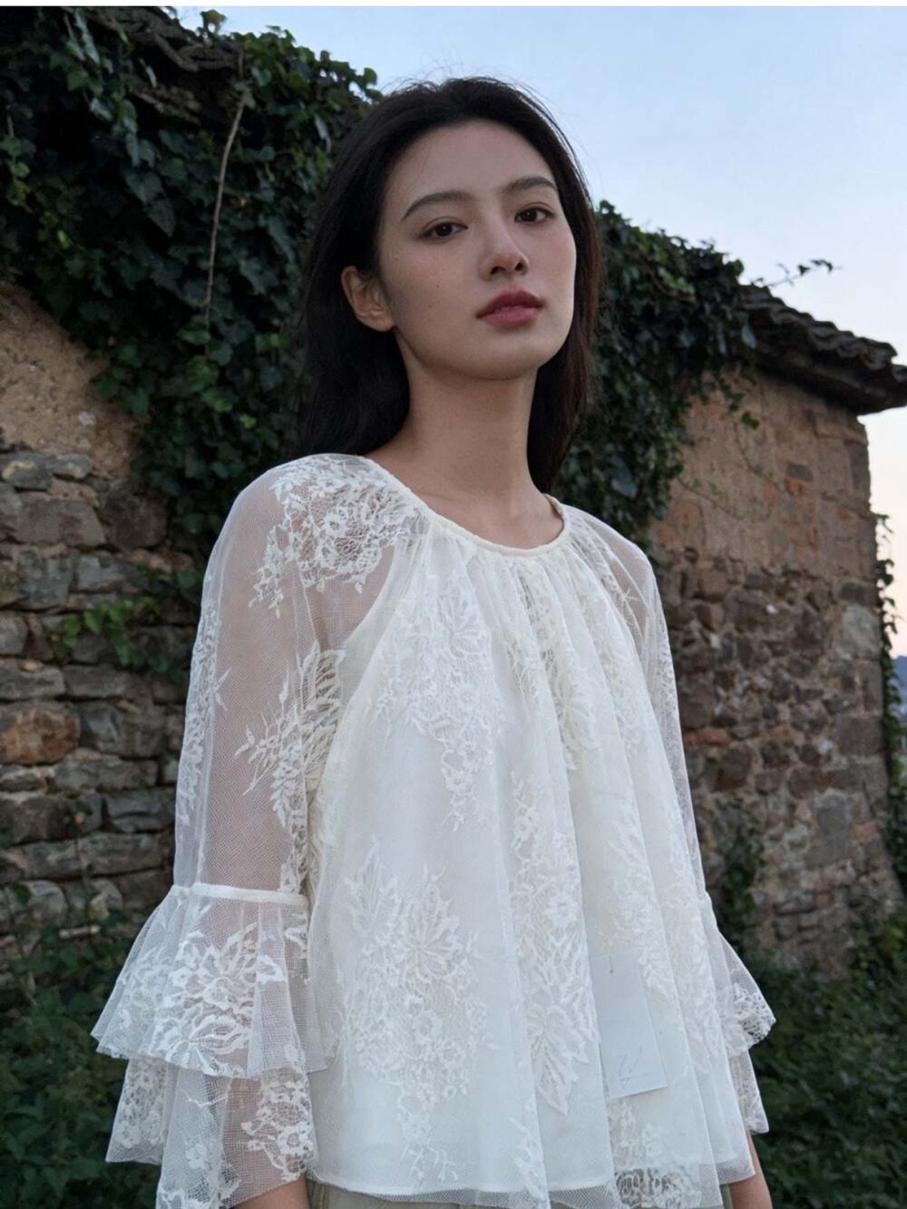 NWT LOFT White Lace Bell Sleeve Top